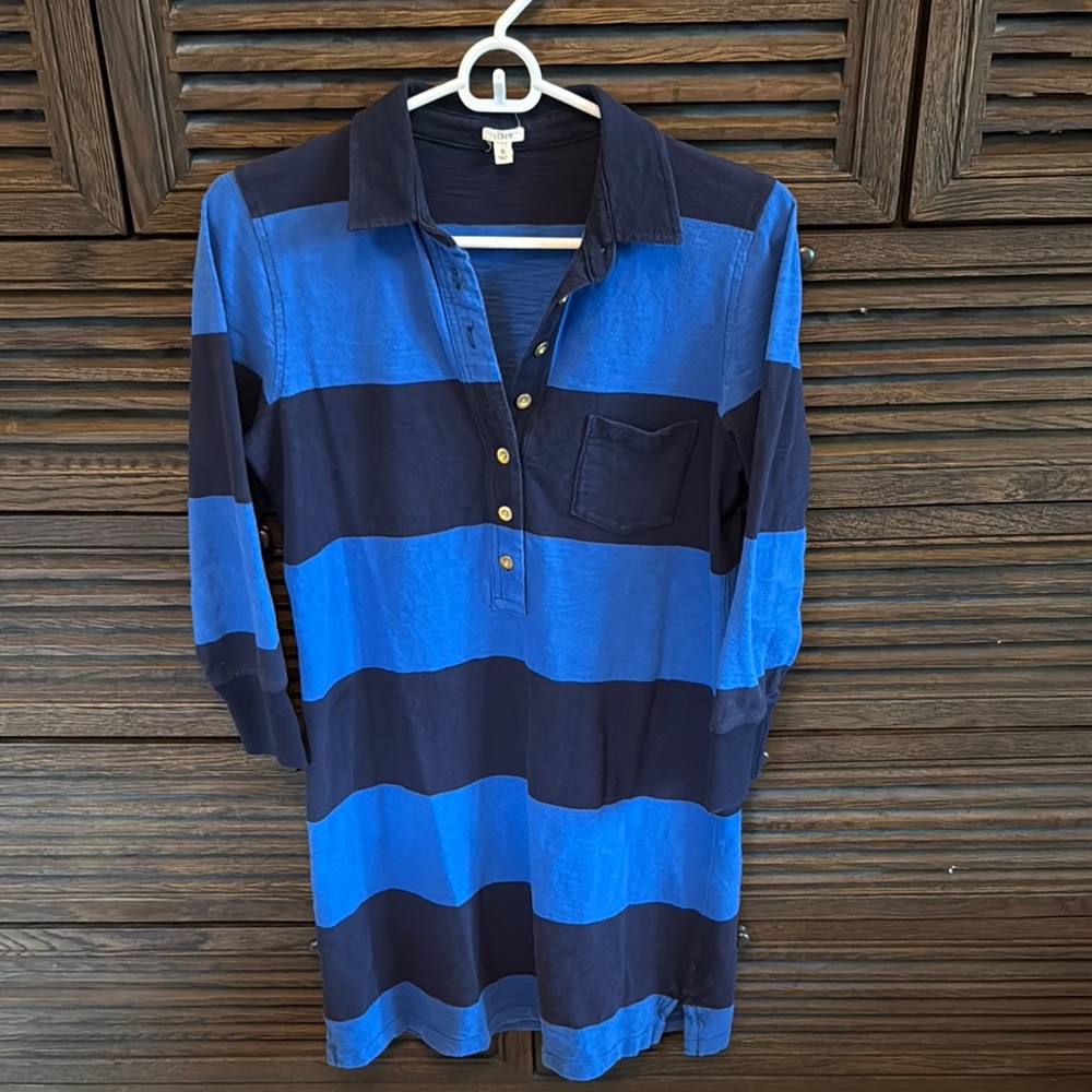 Blue and Black Striped Polo shirt dress